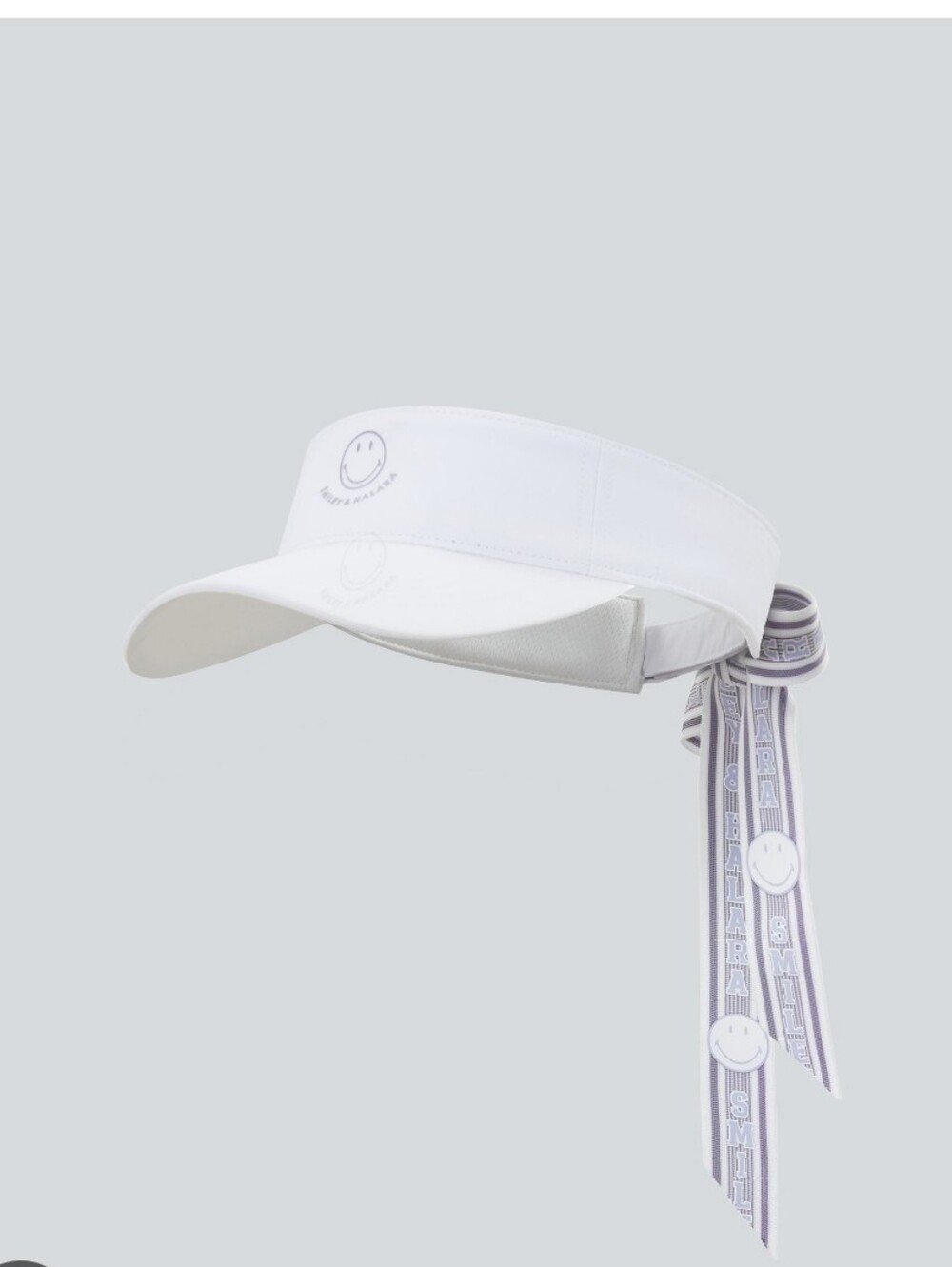 NWT Halara X Smiley® Face Embroidery Visor Hat White Adjustable bow tie back